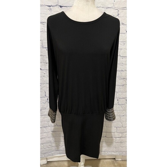 VS Moda International Women's Black beaded open back & arm stretch dress Medium - Picture 3 of 12